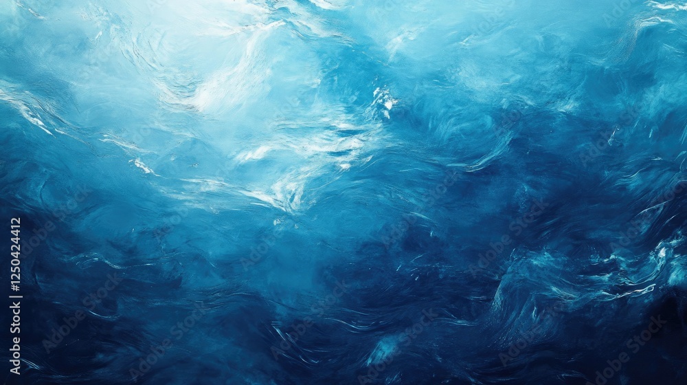 Abstract Ocean Texture with Blue and Turquoise Waves and Swirls