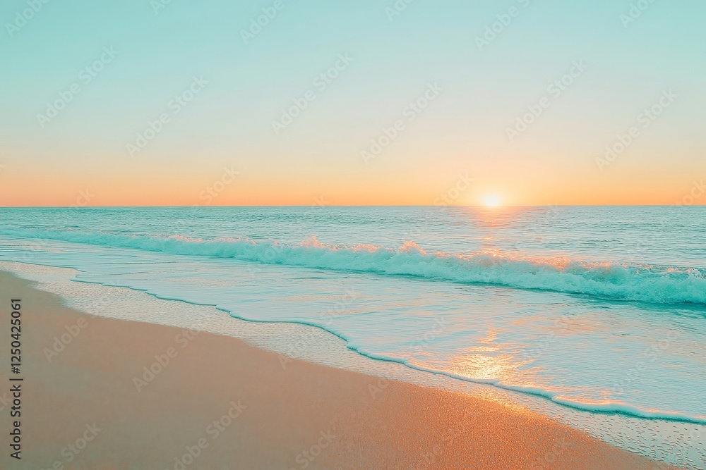 Serene beach at sunset with turquoise waves, golden sand, and pastel skies, perfect for relaxation or as a vacation background. Serene beach at sunset with turquoise waves, golden sand, and pastel skies, perfect for relaxation or as a vacation background.