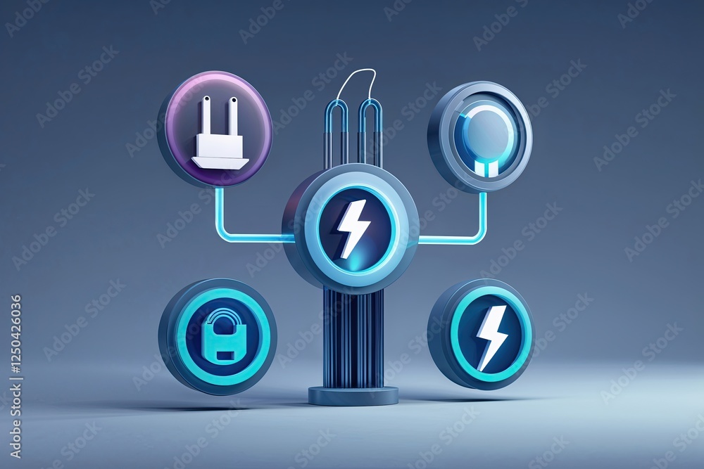 3D Concept Icons for Electrical Energy Flow and Connection 3D Concept Icons for Electrical Energy Flow and Connection