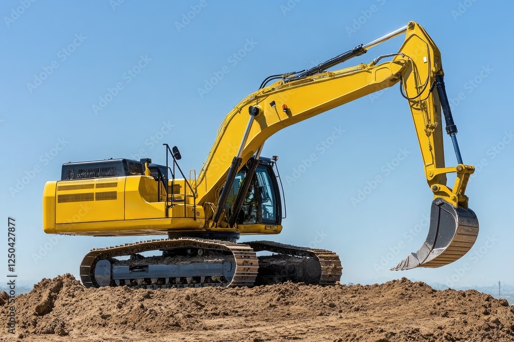 Yellow excavator digging at construction site Yellow excavator digging at construction site
