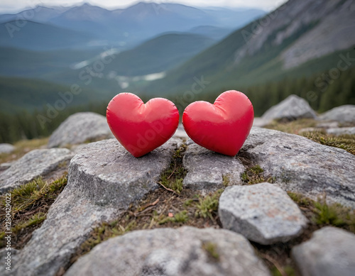 two red hearts in the mountains