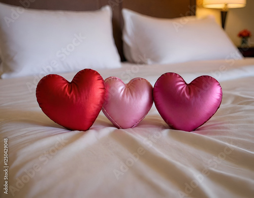 three hearts on the bed