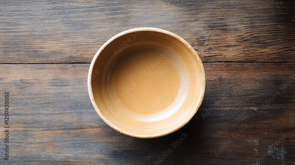empty brown bowl on rustic wooden table top view empty brown bowl on rustic wooden table top view