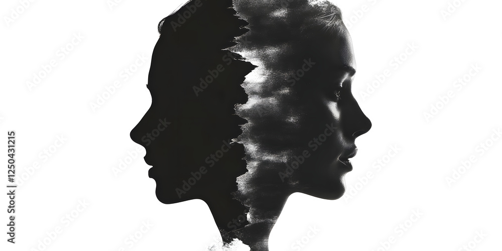 Schizophrenic Silhouette Fragmented Identity and Mental Duality Schizophrenic Silhouette Fragmented Identity and Mental Duality