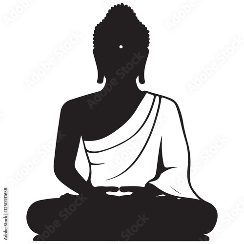 Buddha silhouette of meditating buddah statue. black and white flat style isolated buddha sitting in lotus position. Vector illustration