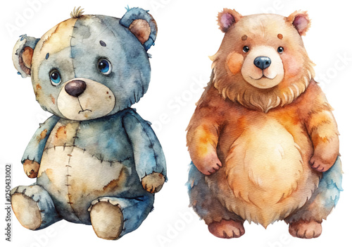 Cute watercolor bear, adorable teddy bear, soft textures, playful design, children's illustration, whimsical art style.