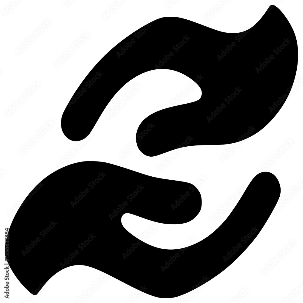 Protecting Hands Icon:  A minimalist black and white icon depicting two hands gently cradling or protecting something. This symbol represents care, support, and safety.