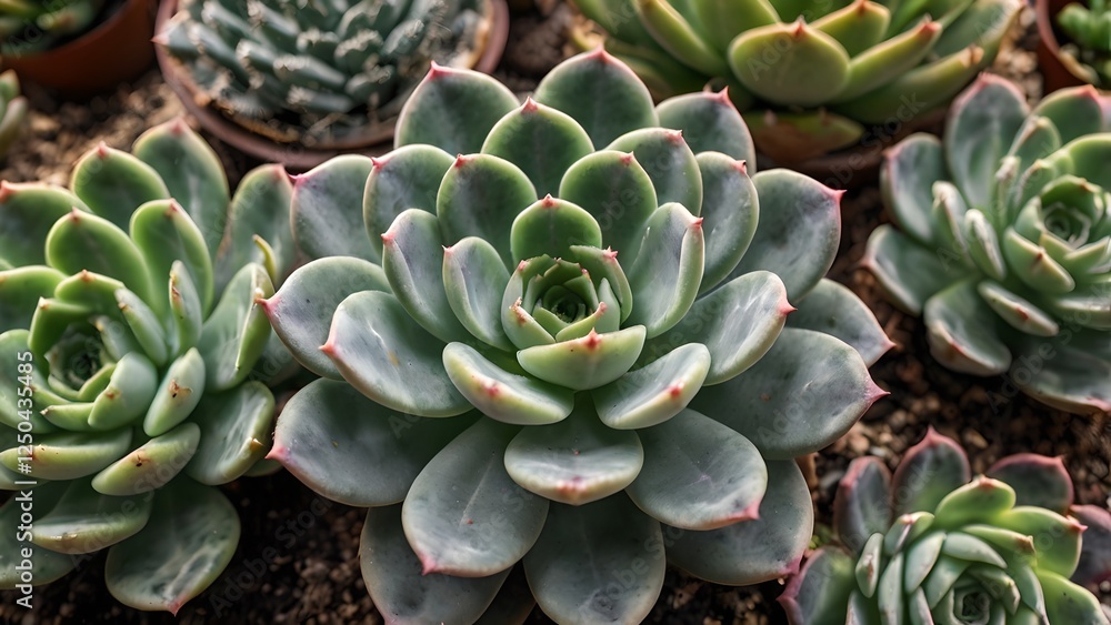 Lush Green Succulents Thriving in Garden Bed Lush Green Succulents Thriving in Garden Bed