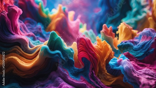 Vibrant abstract background with flowing multicolor textures resembling waves of soft fabric for creative design projects. photo