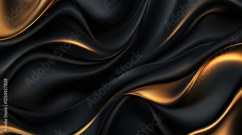 Abstract black gold fabric waves, luxury background
