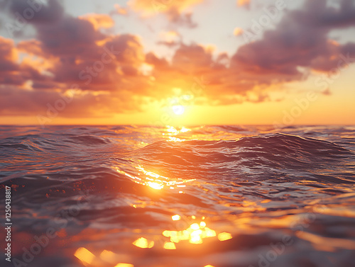 A breathtaking ocean sunset, with golden hues mirrored on the water’s surface