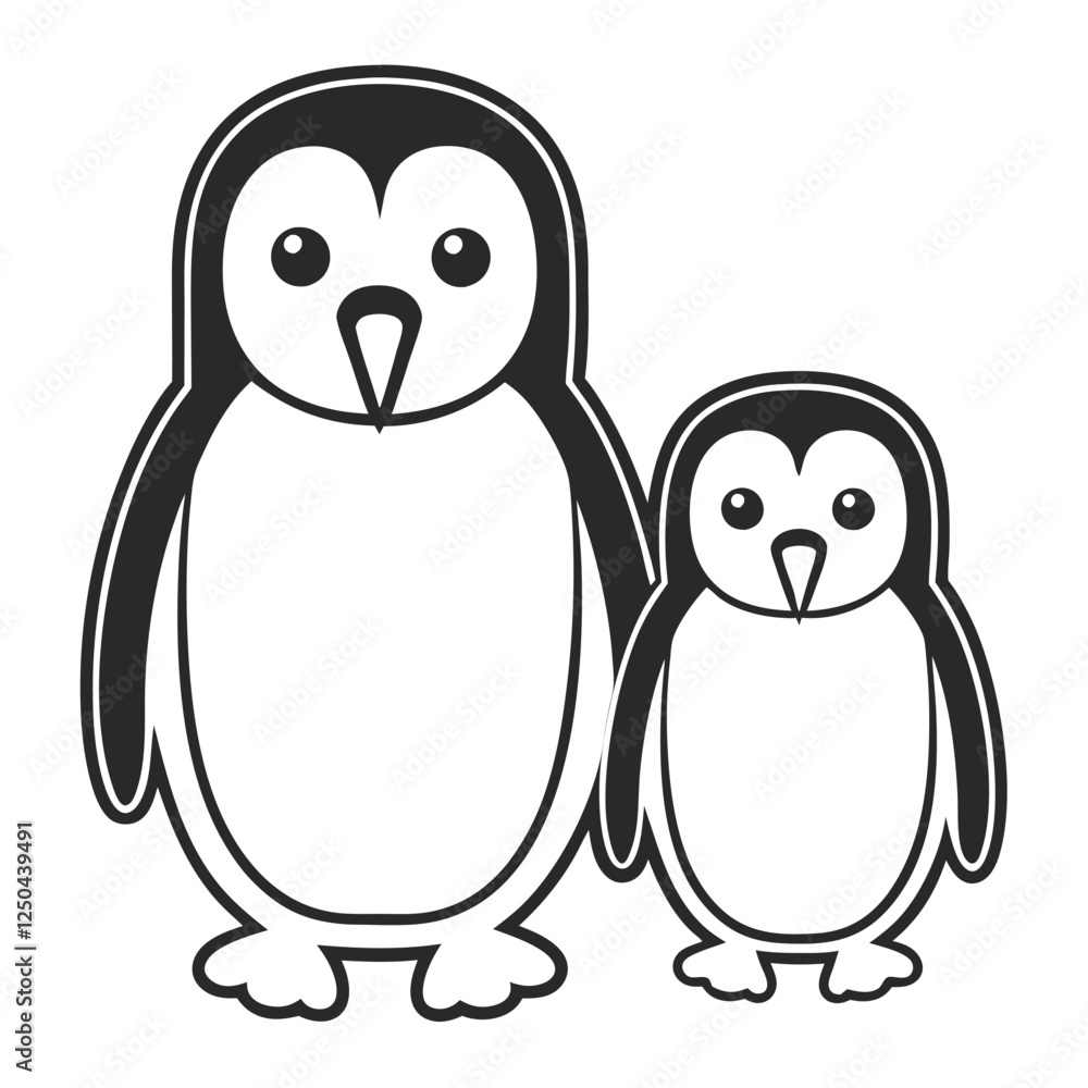 Fototapeta premium minimalistic black line-art illustration of two penguins standing together