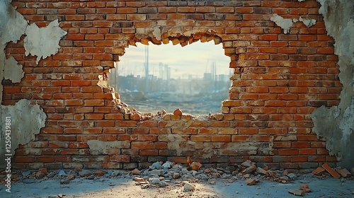 Broken Brick Wall Industrial Cityscape