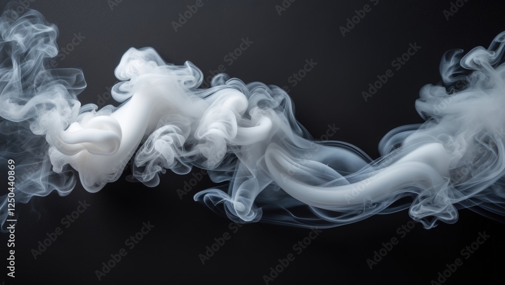 Fototapeta premium Elegant swirling white smoke on a dark background creating a mesmerizing abstract texture for artistic design and visual effects.