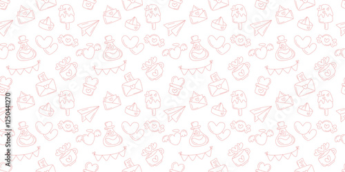 Seamless Hand Drawn Doodle Pattern with Hearts, Love Letters, and Cute Elements for Valentine’s Day Design