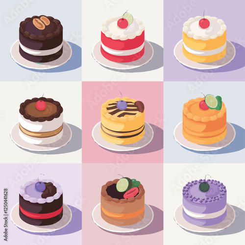 A 3x3 Grid of Nine Tempting Cakes with Rich Flavors