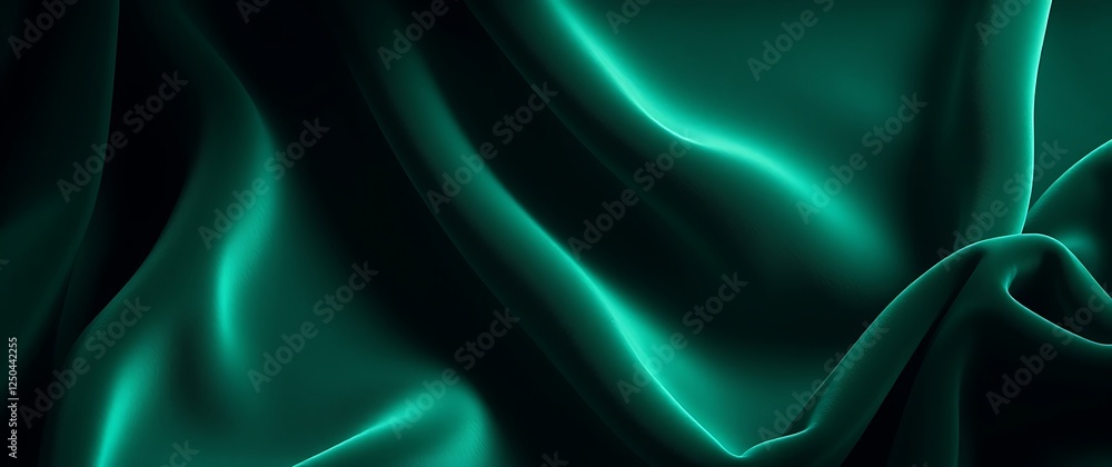 Obraz premium A photorealistic rendering of a stylish background showing a close-up of a luxurious velvet fabric in deep emerald green, illuminated by soft diffused light.