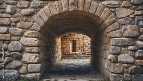 Wallpaper Mural Historic stone archway leading through a textured wall into a serene courtyard in a medieval setting. Torontodigital.ca