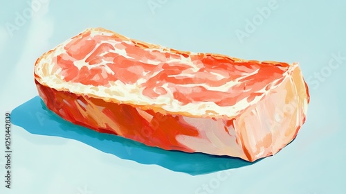 close-up photograph of an object on a light blue background lies a sliced piece of ruddy white bread bakery product related pastries french baguette photo