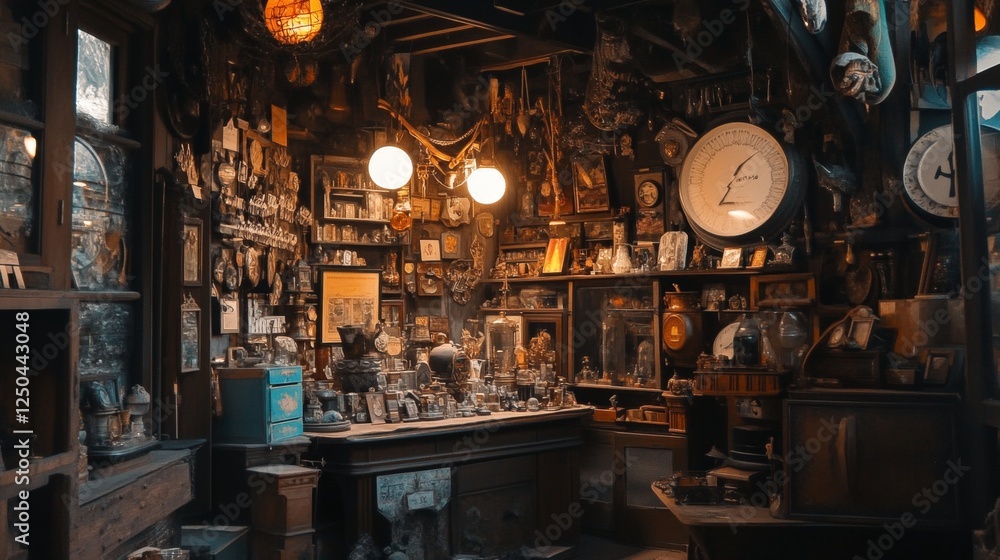 souvenir and antique shop in gloomy setting