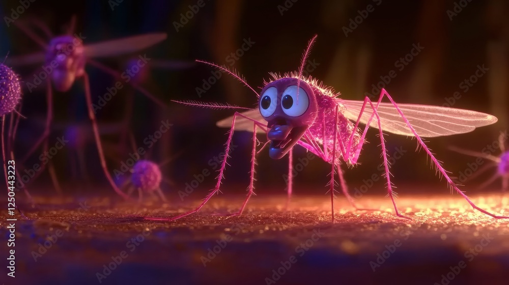 Fototapeta premium Playful Cartoon Mosquito Character with Bright Colors and Big Eyes