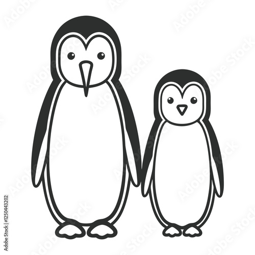 minimalistic black line-art illustration of two penguins standing together