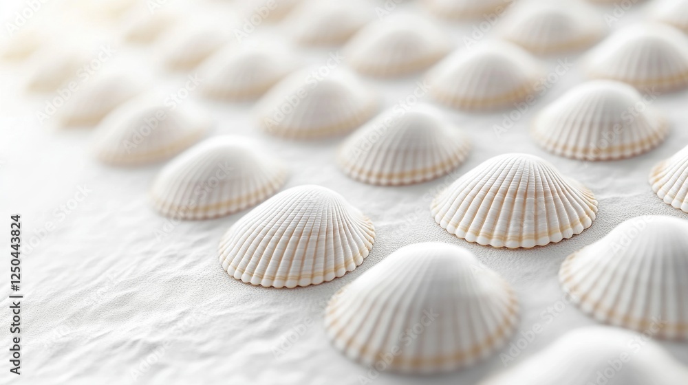 Group of White Seashells Arranged on a Soft Sandy Background Group of White Seashells Arranged on a Soft Sandy Background