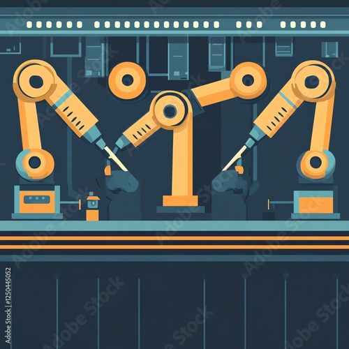 Wallpaper Mural A colorful illustration of robotic arms working in a manufacturing environment. Torontodigital.ca
