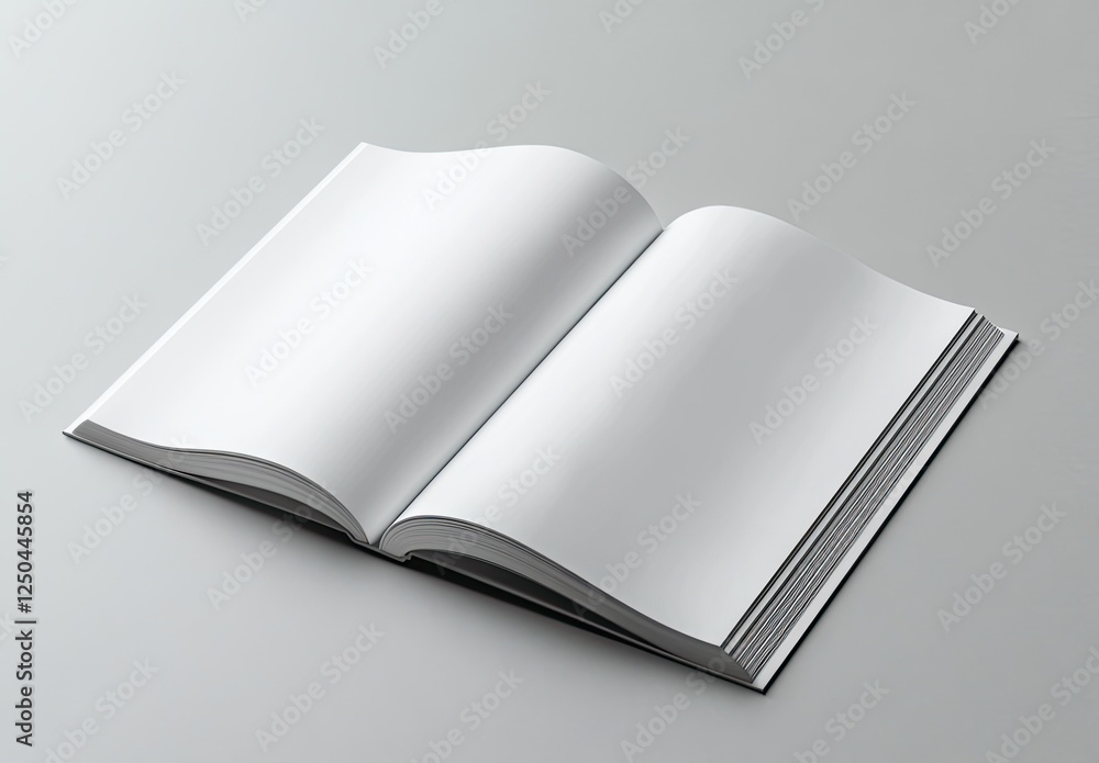 Open blank book, pages, studio, white background, mockup Open blank book, pages, studio, white background, mockup