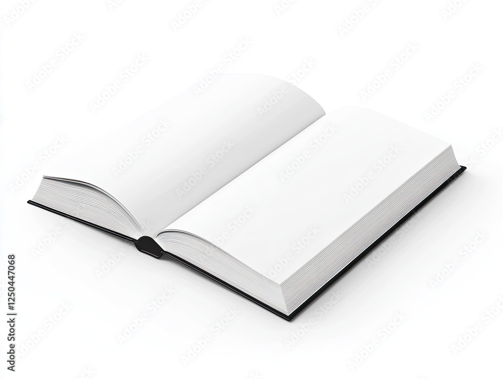 Open book, blank pages, white background, studio shot, mockup Open book, blank pages, white background, studio shot, mockup