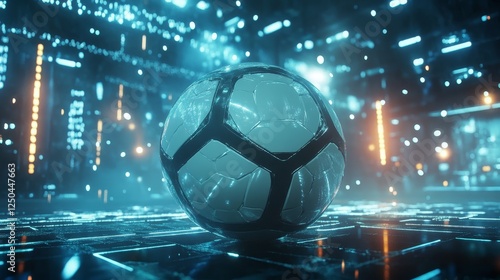 Futuristic Soccer Ball Technology - Advanced soccer ball design, AI-powered, innovative software, digital future of sports, high-tech performance.