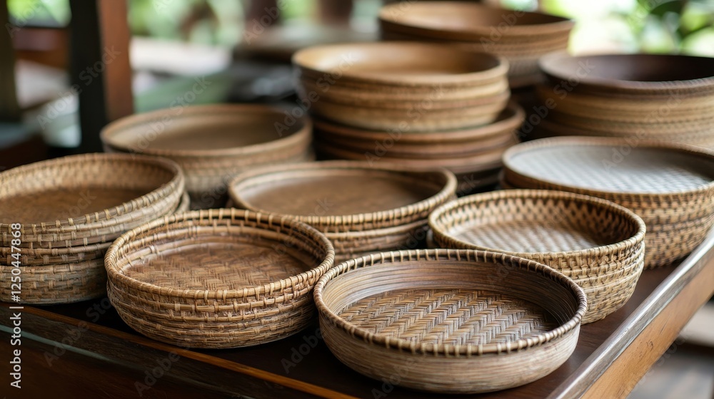 This is a traditional tray made from rattan raw materials. We usually encounter this object in Lombok to serve food or drinks This is a traditional tray made from rattan raw materials. We usually encounter this object in Lombok to serve food or drinks