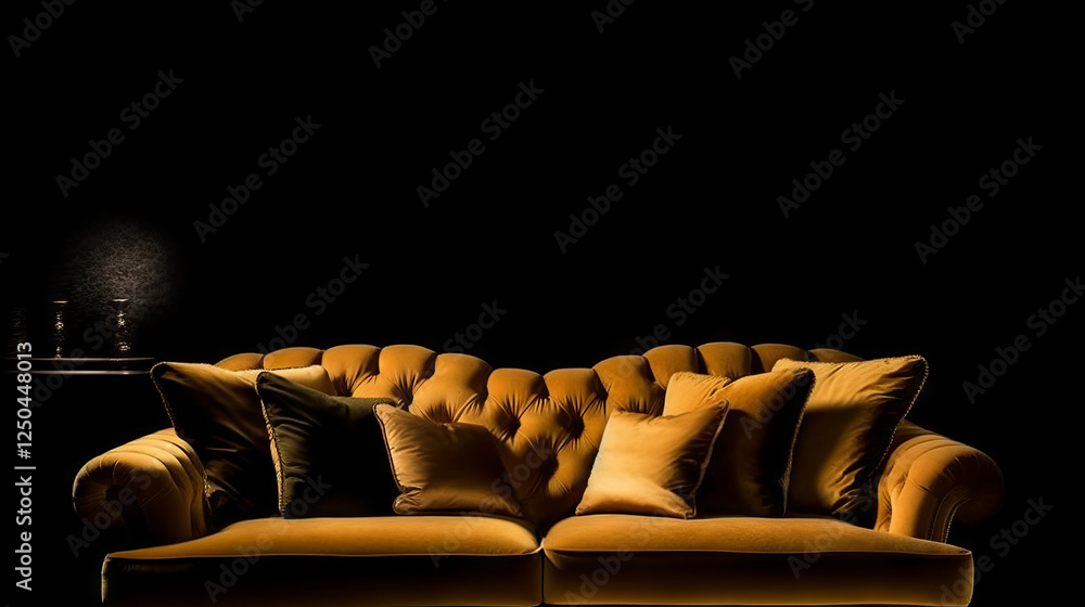 Obraz premium A luxurious bronze gold velvet sofa with tufted backrest and brass legs,
