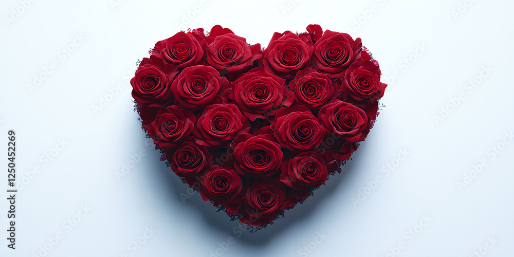 3D heart with red roses on a white background, a Valentine's Day concept banner, with copy space for text, a minimalistic design, high-resolution photography, a stock photo, professional color 3D heart with red roses on a white background, a Valentine's Day concept banner, with copy space for text, a minimalistic design, high-resolution photography, a stock photo, professional color