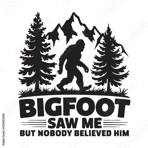 Bigfoot Wilderness Adventure: Sasquatch Silhouette T-Shirt Graphic, Bigfoot Design: Mythical Creature Outdoor Theme for T-Shirts, Retro Bigfoot Graphic: Adventure and Hiking T-Shirt Artwork