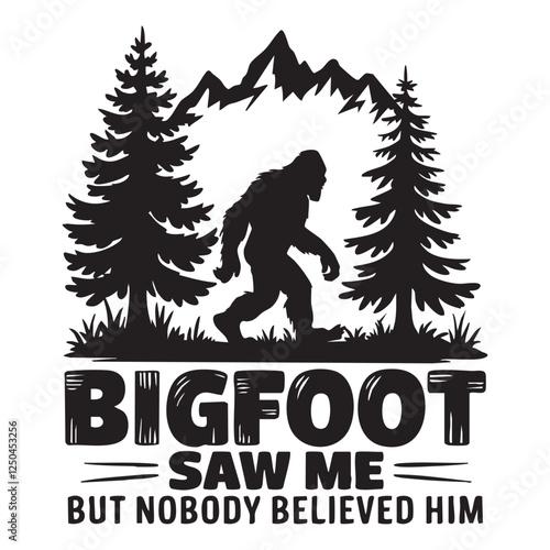 Bigfoot Wilderness Adventure: Sasquatch Silhouette T-Shirt Graphic, Bigfoot Design: Mythical Creature Outdoor Theme for T-Shirts, Retro Bigfoot Graphic: Adventure and Hiking T-Shirt Artwork