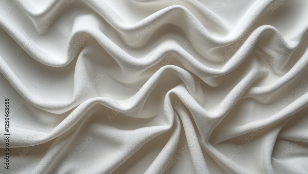 Fototapeta premium Elegant flowing white fabric texture background with soft waves for luxury design and textile applications.