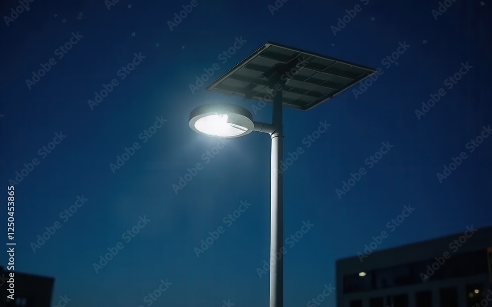 Solar Street Lamp Illuminates Urban Environment at Night Solar Street Lamp Illuminates Urban Environment at Night