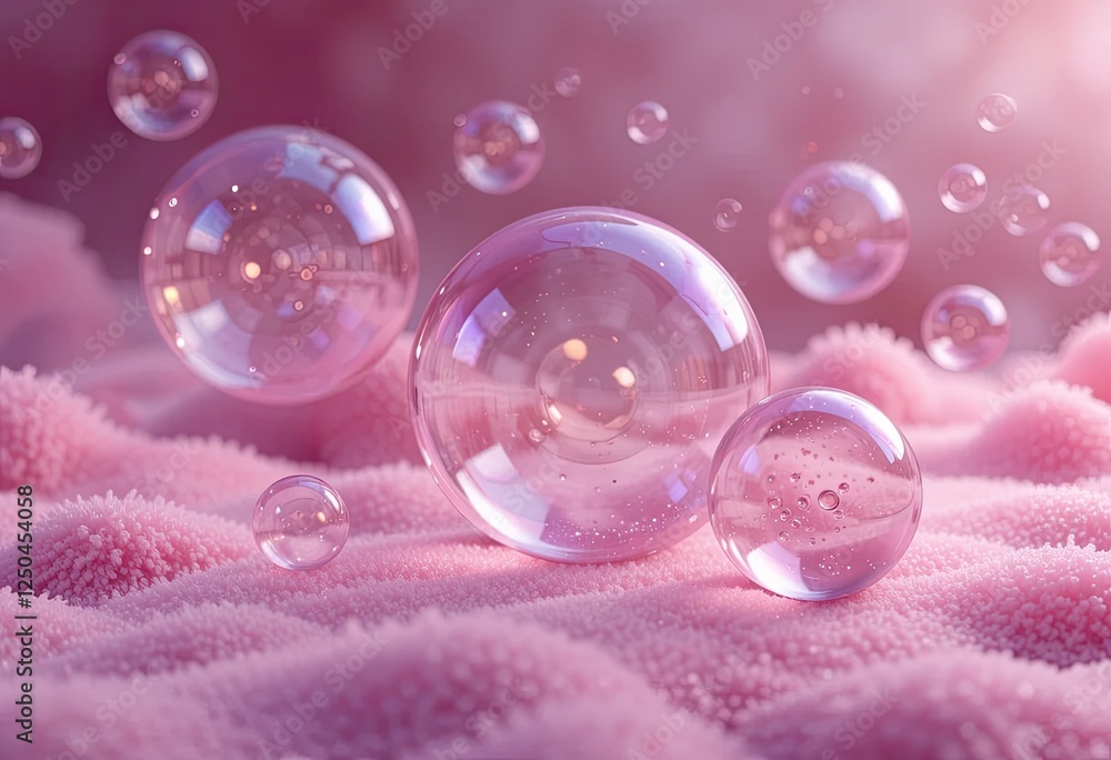 Delicate Pastel Bubbles on a Pink Background, Perfect for Skincare Products Delicate Pastel Bubbles on a Pink Background, Perfect for Skincare Products