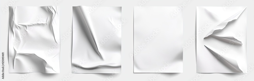 Crumpled paper sheets mockup, studio background, design template