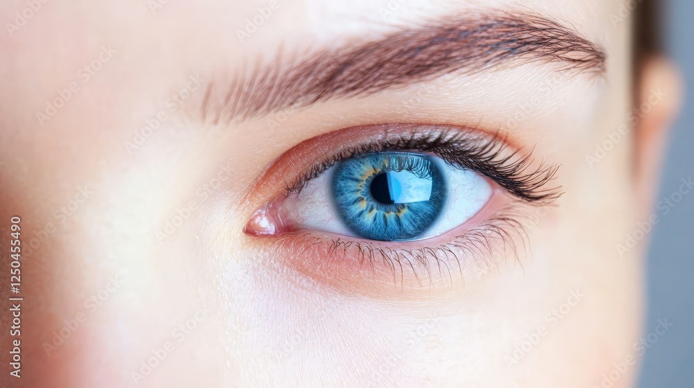 A close-up of a person's eyes, showing sensitivity to light A close-up of a person's eyes, showing sensitivity to light