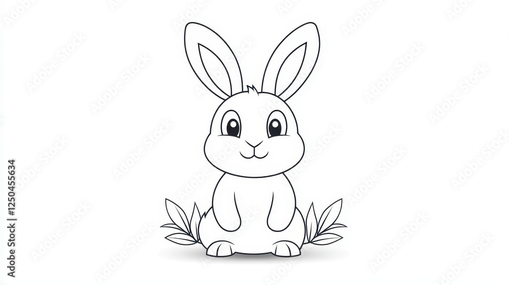 A cheerful cartoon rabbit sits in a patch of grass, ready for coloring. The design is ideal for kids and adults who enjoy creative activities during leisure time A cheerful cartoon rabbit sits in a patch of grass, ready for coloring. The design is ideal for kids and adults who enjoy creative activities during leisure time