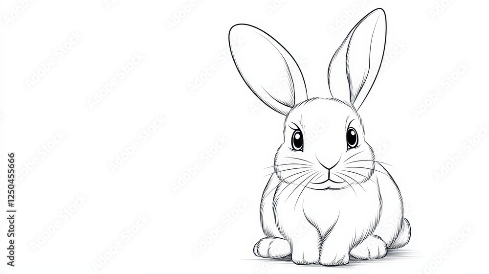 A sketch of an adorable rabbit with large ears and expressive eyes sits calmly. The minimalist design emphasizes the rabbit's playful and innocent nature, inviting creativity A sketch of an adorable rabbit with large ears and expressive eyes sits calmly. The minimalist design emphasizes the rabbit's playful and innocent nature, inviting creativity