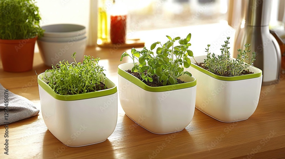 Kitchen herb garden growing sunlight Kitchen herb garden growing sunlight