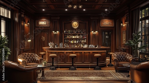 Wallpaper Mural Traditional British-style bar interior with rich wooden paneling and classic design elements, evoking a cozy atmosphere. Torontodigital.ca