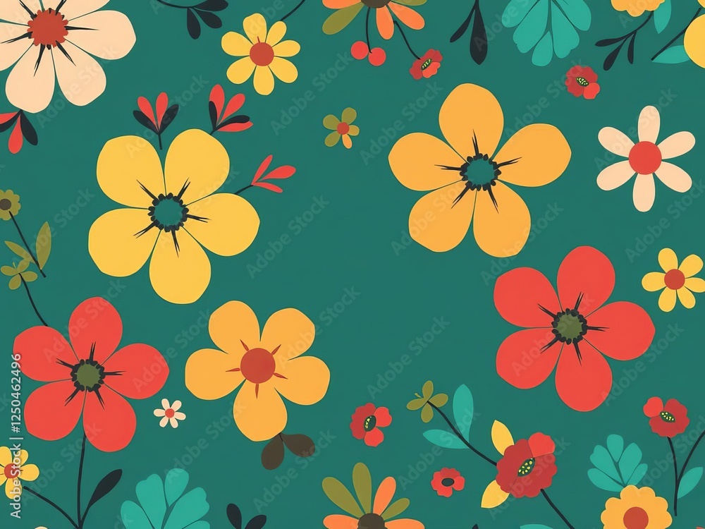 Obraz premium Rectangular Scandinavian style floral vector pattern with summer vibes, trendy, summer