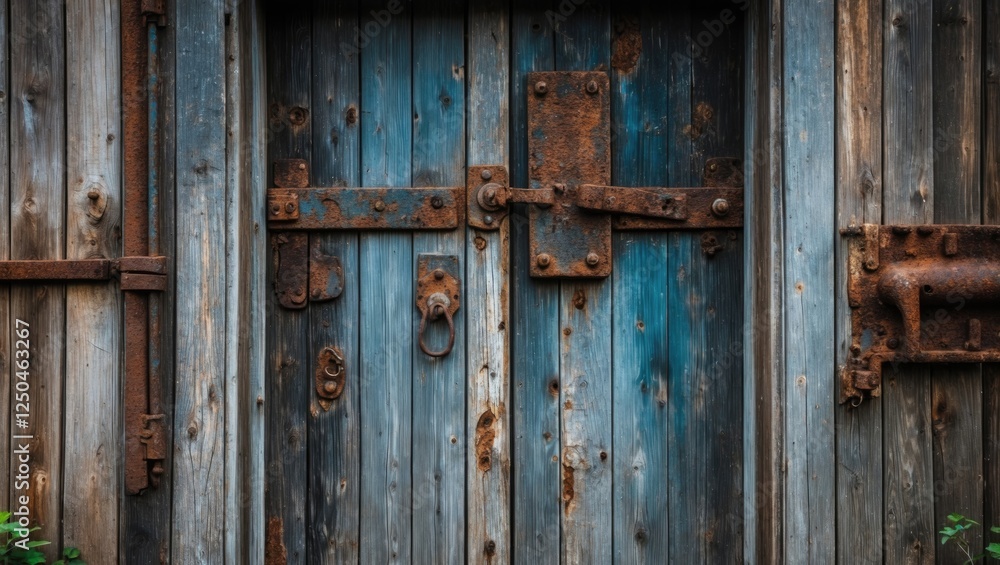 A vertical image of a weathered wooden door featuring rustic metal hardware and a striking grunge texture ideal for vintage-themed designs. A vertical image of a weathered wooden door featuring rustic metal hardware and a striking grunge texture ideal for vintage-themed designs.