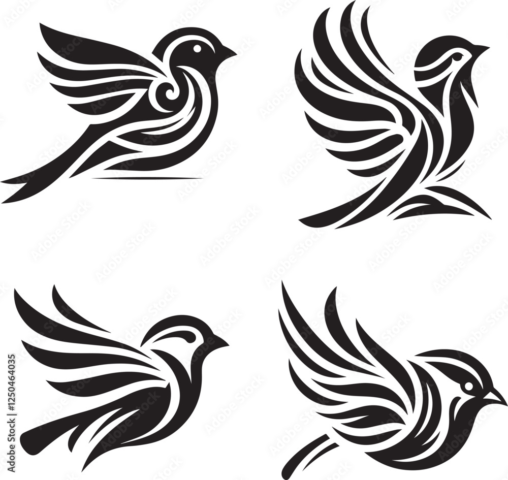 Abstract bird vector set with intricate feather details ideal for tattoo designs and creative logo inspirations Abstract bird vector set with intricate feather details ideal for tattoo designs and creative logo inspirations