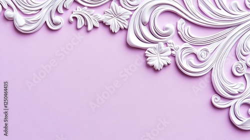 White Ornate Floral Design On Lavender Background