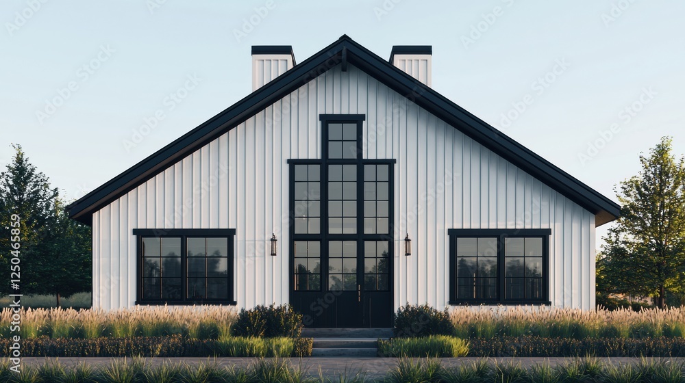 Modern Farmhouse Style High Rise Building with Elegant Design and Beautiful Landscape Modern Farmhouse Style High Rise Building with Elegant Design and Beautiful Landscape